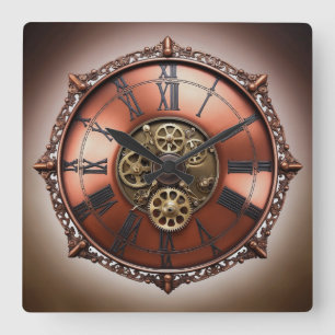 Steampunk Copper Time Face Vierkante Klok