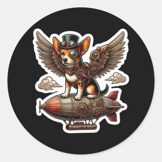 Steampunk Corgi Adventure Sticker - Whimsical Flyi (Voorkant)