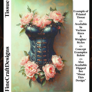 Steampunk Corset & Pink Peonies DF6RF Decoupage Tissuepapier