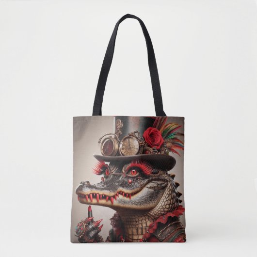 Steampunk Crocodile Top Hat Red Lipstick Draagtas (Voorkant)
