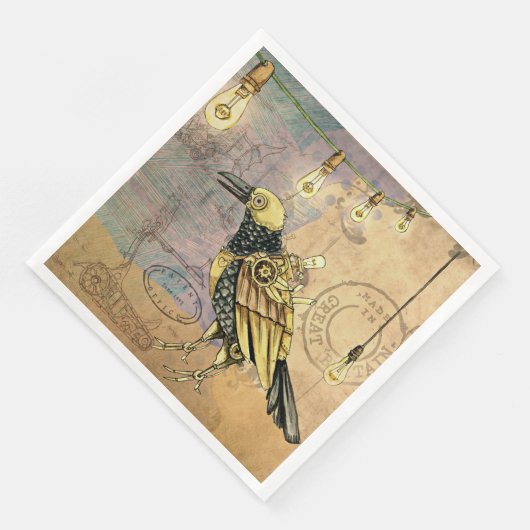 Steampunk Crow Cocktail Napkins Servetten (Hoek)