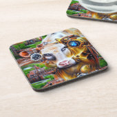 Steampunk Cyber Koe Bier Onderzetter (Linkerzijde)