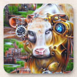 Steampunk Cyber Koe Bier Onderzetter