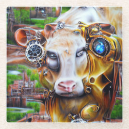 Steampunk Cyber Koe Glazen Onderzetter