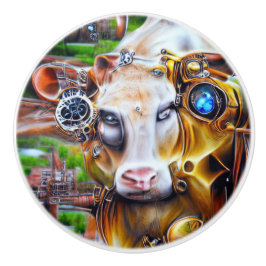Steampunk Cyber Koe Keramische Knop