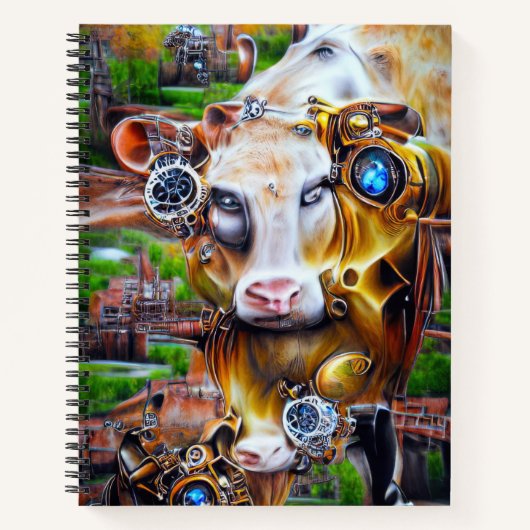 Steampunk Cyber Koe Notitieboek (Voorkant)
