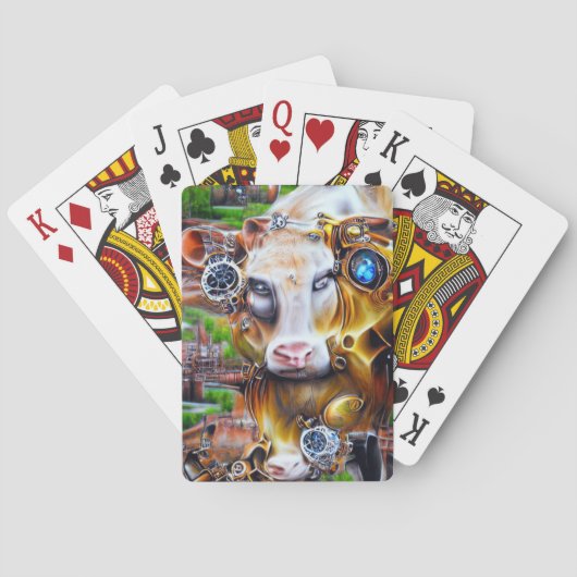 Steampunk Cyber Koe Pokerkaarten (Achterkant)