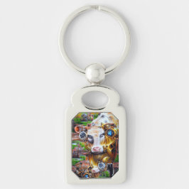 Steampunk Cyber Koe Sleutelhanger