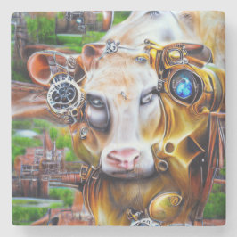 Steampunk Cyber Koe Stenen Onderzetter
