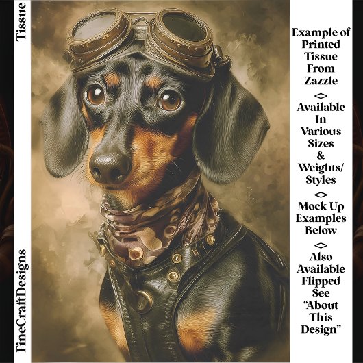 Steampunk Dachshund Dog Aviator EP7L Decoupage Tissuepapier