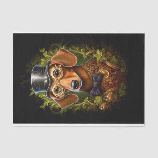  Steampunk Dachshund Dog Decoupage Links 149 Tissuepapier (Voorkant)