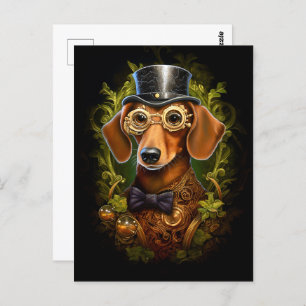 Steampunk Dachshund Dog in Pet Aangepaste naam 149 Briefkaart