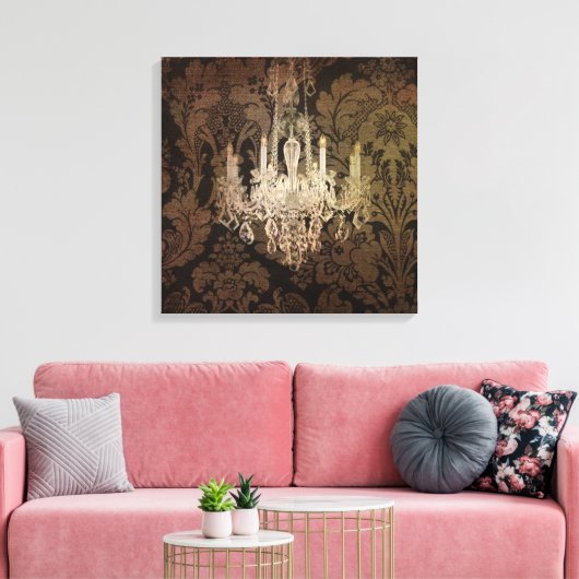 steampunk damask paris  chandelaar canvas afdruk (Insitu (Woonkamer))