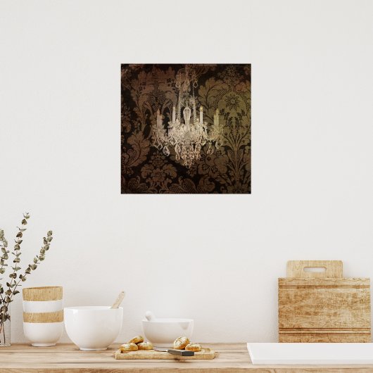 steampunk damask paris chandelaar poster (Keuken)