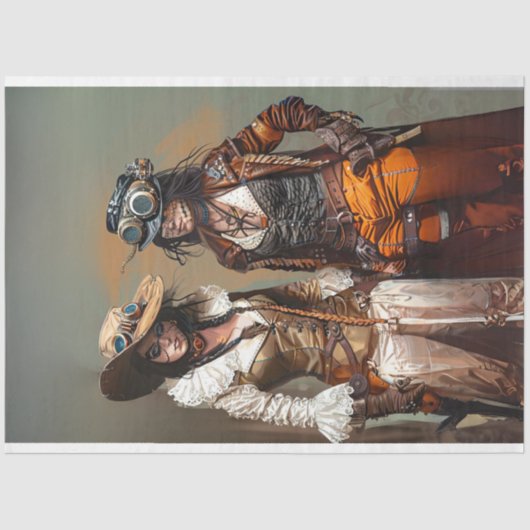 Steampunk Dames Duo Gears en Groeven Decoupage Tissuepapier (Voorkant)