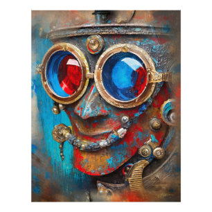 Steampunk De Blikken Man Portret Foto Afdruk