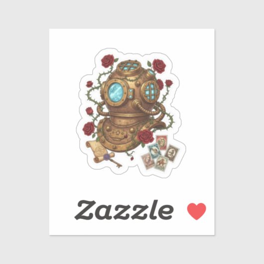 Steampunk Deep Sea Diver Helmet Fantasy Illustrati Sticker (Vel)