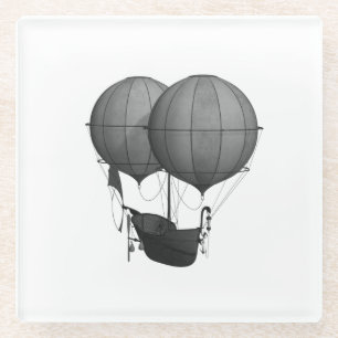 Steampunk Design Black en White Flying Machine Glazen Onderzetter