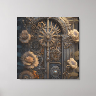 Steampunk deur met bloemen canvas afdruk