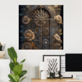 Steampunk deur met bloemen poster (Thuiskantoor)