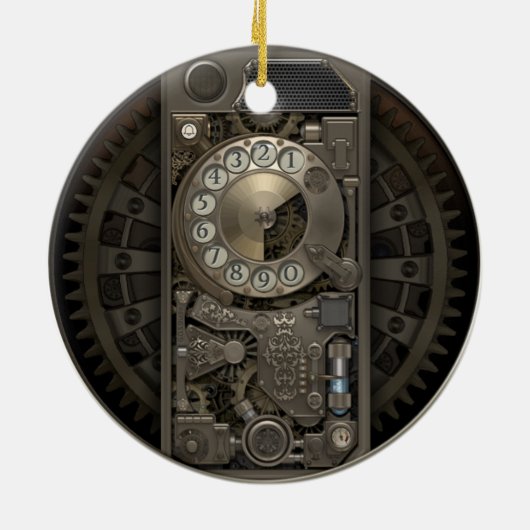 Steampunk Device - Rotary Dial Phone. Keramisch Ornament (Achterkant)