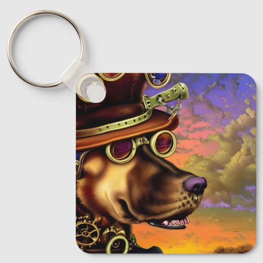 Steampunk Digital Art Dog-portret Sleutelhanger (Voorkant)