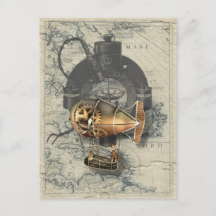 Steampunk Dirigibele ballonvaarde Briefkaart