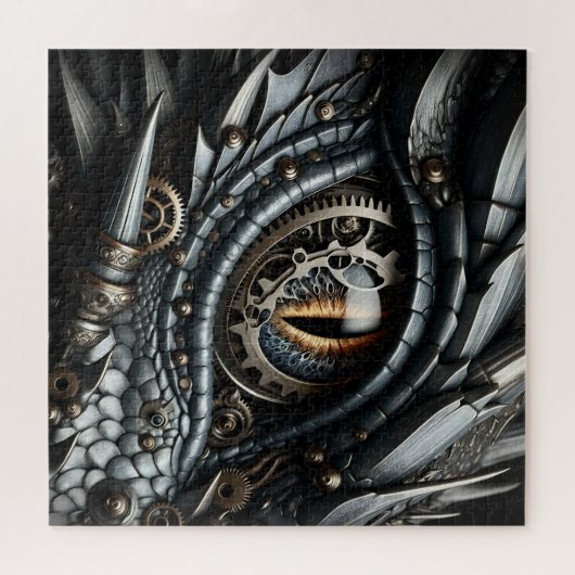 Steampunk Dragon Eye Close-up AI Art Legpuzzel (Horizontaal)