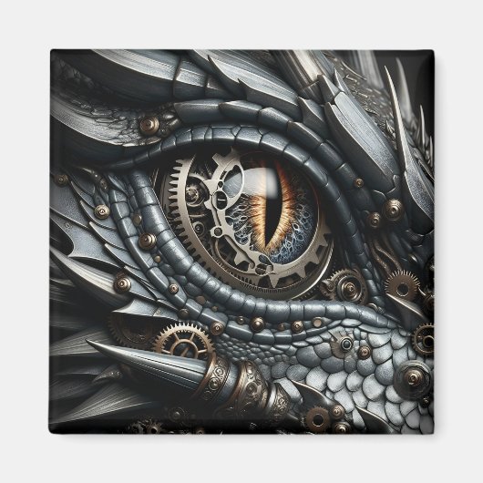 Steampunk Dragon Eye Close-up AI Art Magneet (Voorkant)
