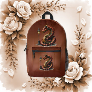 Steampunk Dragon naast een straatlamp. Bedrukte Rugzak