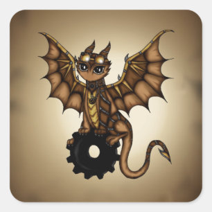 Steampunk Dragon Vierkante Sticker