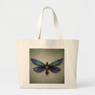Steampunk Dragonflies Blue Green Paars Grote Tote Bag