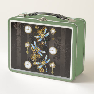Steampunk Dragonflies op bruine gestreepte achterg