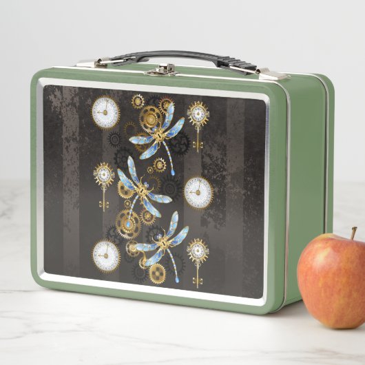 Steampunk Dragonflies op bruine gestreepte achterg (In situ)