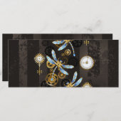 Steampunk Dragonflies op bruine gestreepte achterg Aankondiging (Voorkant / Achterkant)