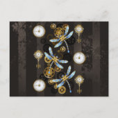 Steampunk Dragonflies op bruine gestreepte achterg Advieskaart (Voorkant)