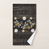 Steampunk Dragonflies op bruine gestreepte achterg Bad Handdoek (Handdoek)