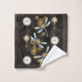 Steampunk Dragonflies op bruine gestreepte achterg Bad Handdoek (Wasdoekje)