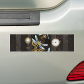 Steampunk Dragonflies op bruine gestreepte achterg Bumpersticker (Op auto)