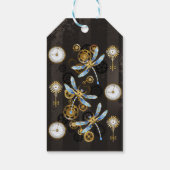 Steampunk Dragonflies op bruine gestreepte achterg Cadeaulabel (Achterkant)