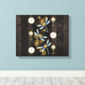 Steampunk Dragonflies op bruine gestreepte achterg Canvas Afdruk (Insitu (Houten vloer))