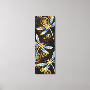 Steampunk Dragonflies op bruine gestreepte achterg Canvas Afdruk