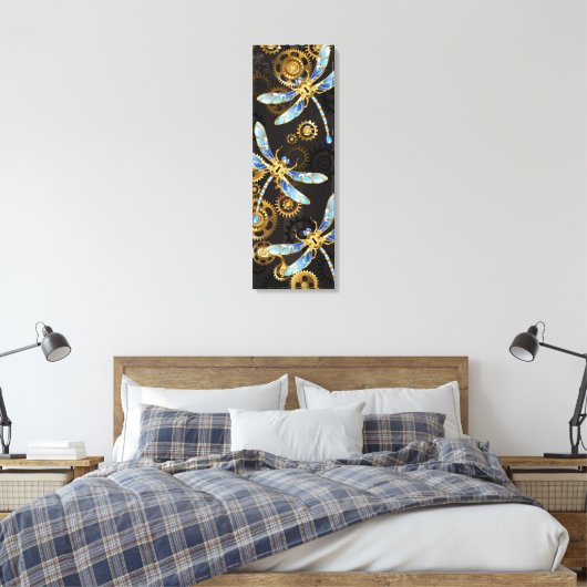 Steampunk Dragonflies op bruine gestreepte achterg Canvas Afdruk (Insitu (Slaapkamer))