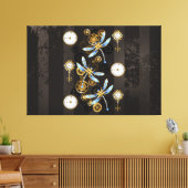 Steampunk Dragonflies op bruine gestreepte achterg Canvas Afdruk (Insitu (Woonkamer))