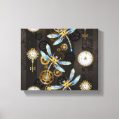 Steampunk Dragonflies op bruine gestreepte achterg Canvas Afdruk (Voorkant)