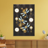 Steampunk Dragonflies op bruine gestreepte achterg Canvas Afdruk (Insitu (Woonkamer))