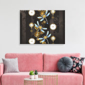 Steampunk Dragonflies op bruine gestreepte achterg Canvas Afdruk (Insitu (Woonkamer))