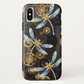 Steampunk Dragonflies op bruine gestreepte achterg Case-Mate iPhone Case (Achterkant)