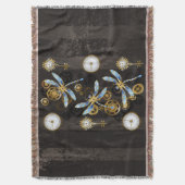 Steampunk Dragonflies op bruine gestreepte achterg Deken (Voorkant Verticaal)