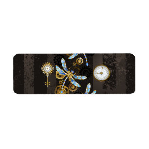 Steampunk Dragonflies op bruine gestreepte achterg Etiket